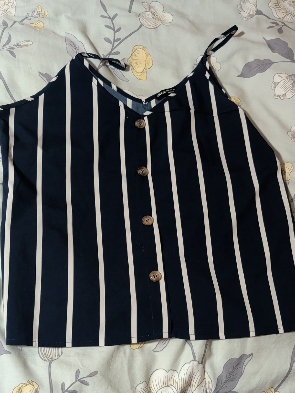 SHEIN Navy and White Vertical Stripe Button-Front Cami Tank